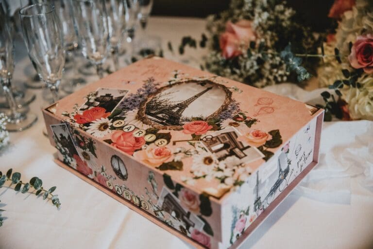 Wedding gift box with a rustic brown finish